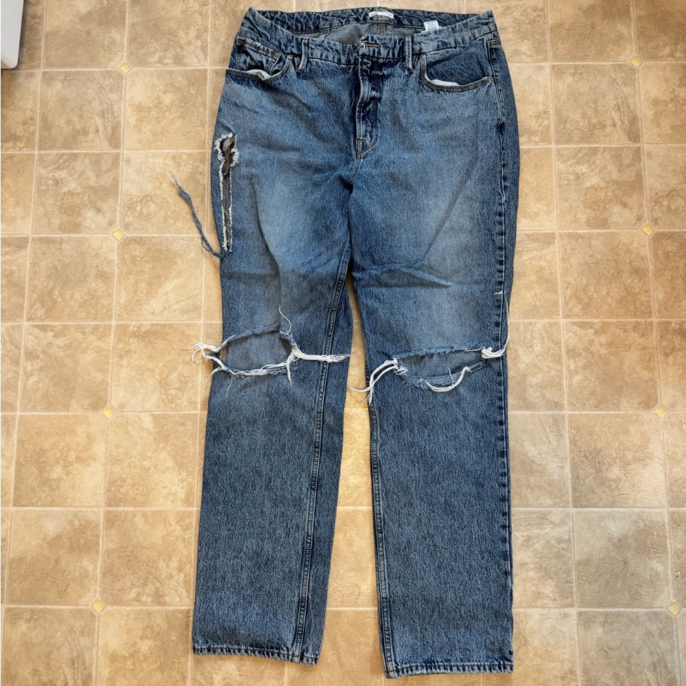 Good American Ripped Blue Straight Leg Jeans